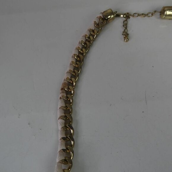 Mixed Material Braided Woven Bib Statement Necklace Fabric Pearl Rhinestones - Picture 2 of 10